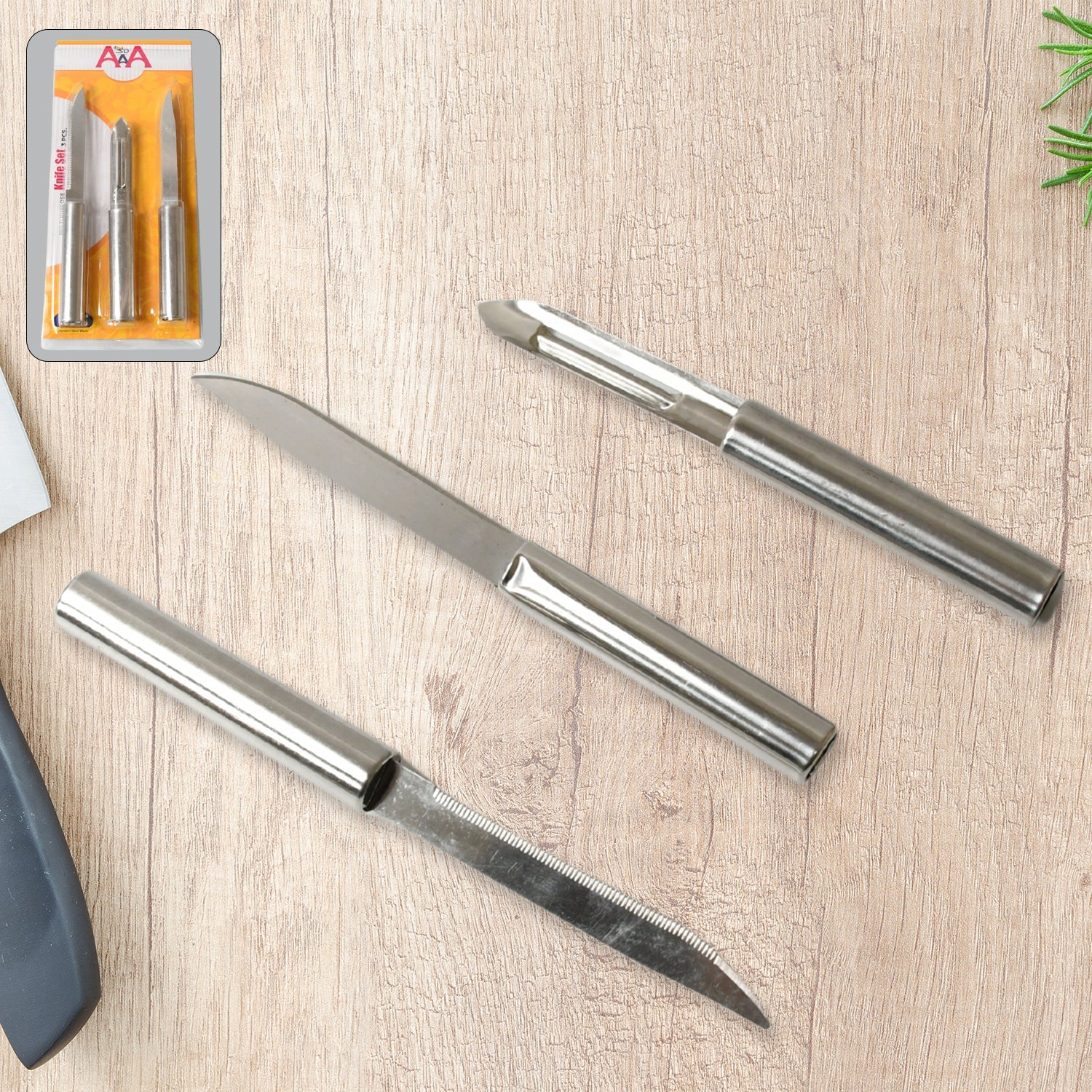 Stainless Steel Multipurpose Sharp Cutting Knife with Non-Slip Handle for Fruit, Meat and Vegetable Chopping (Pack Of 3) Stainless Steel Multipurpose Sharp Cutting Knife with Non-Slip Handle for Fruit, Meat and Vegetable Chopping (Pack Of 3)